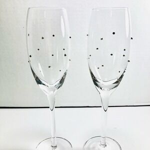 POTTERY BARN Gold studded Pair Of crystal champagne flutes